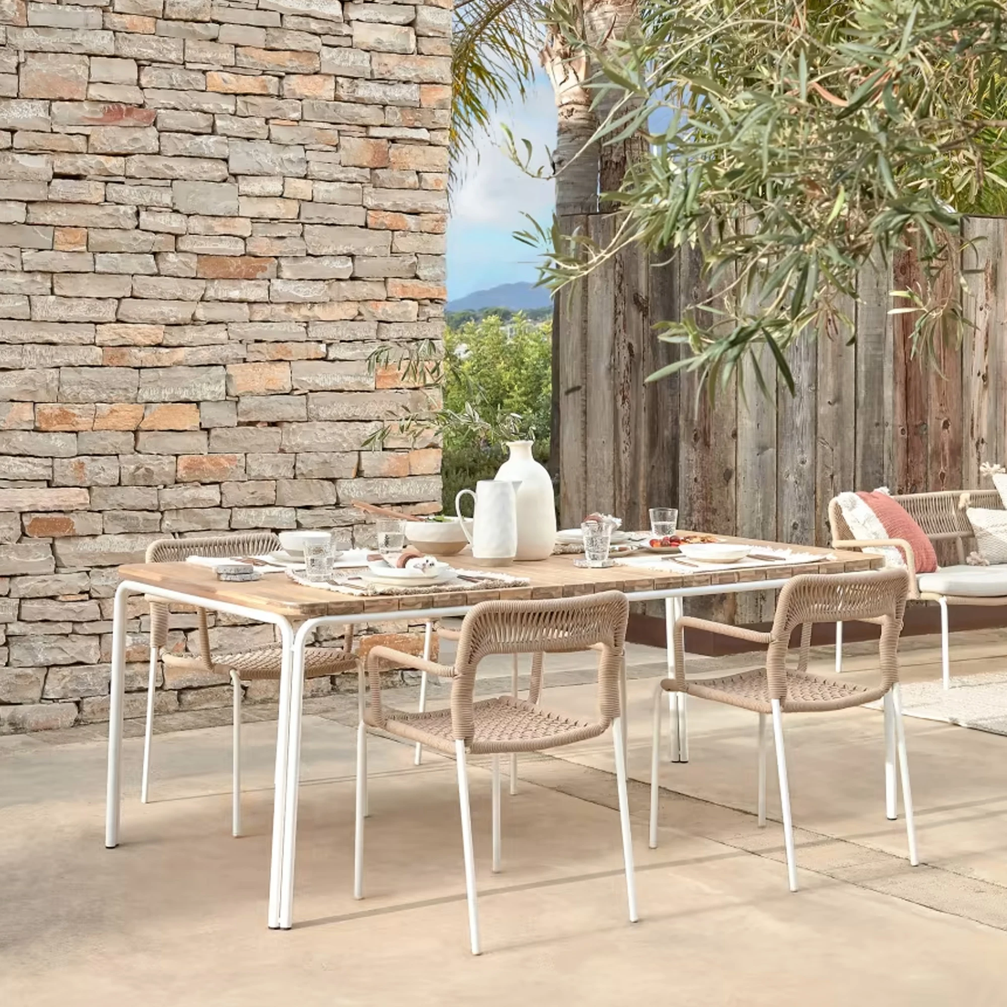 Outdoor Set Dining Table Teak And Aluminum With Best Rope Chair Olia