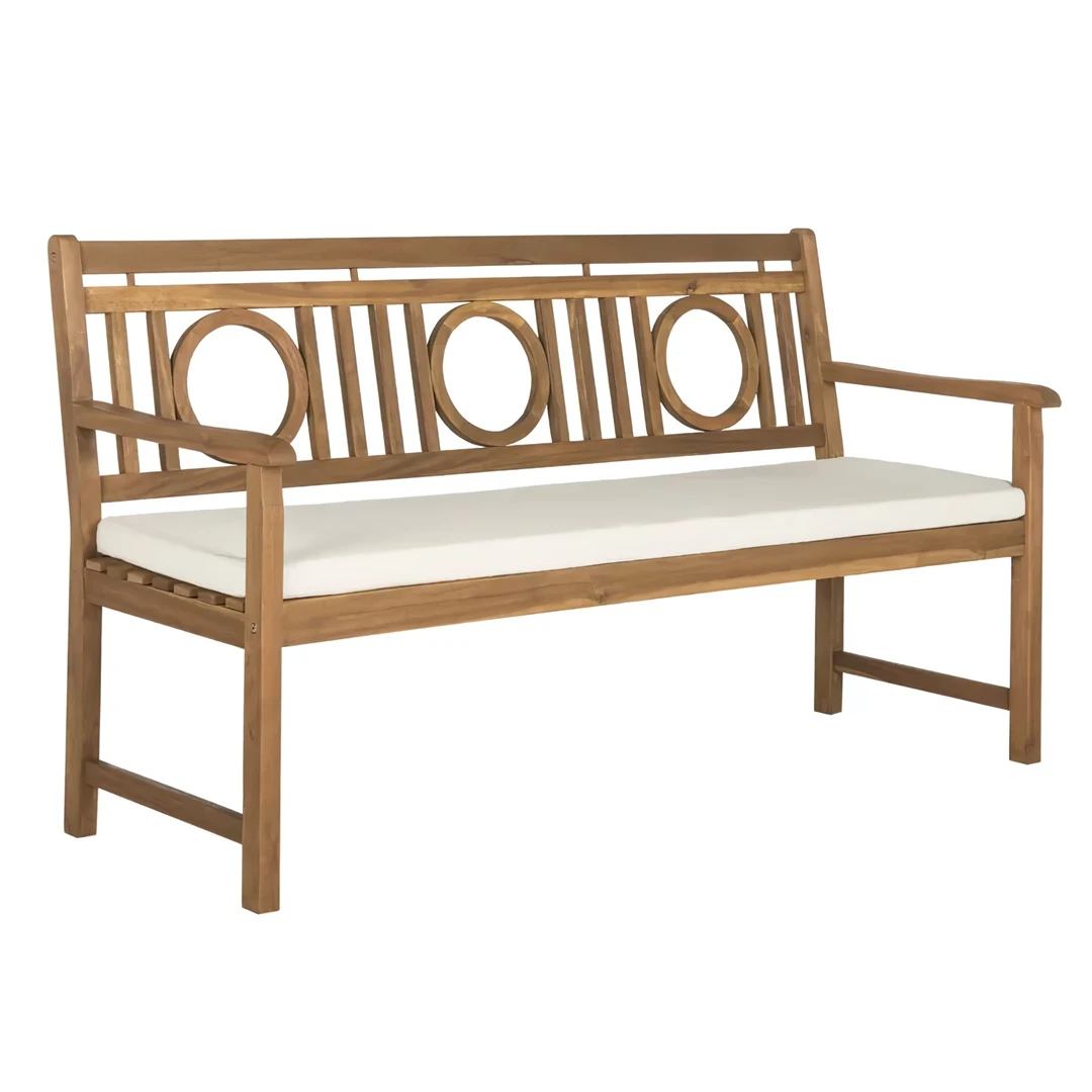 Teak Wood Garden Bench Slatted Bench With Open Backrest Circle And