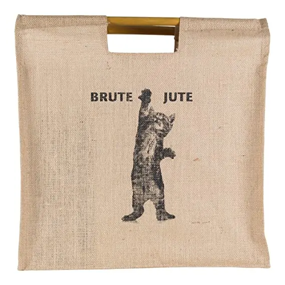 Jute Tote Shopping Cane Handle Bags Jute Tote Bags With Wooden Handle