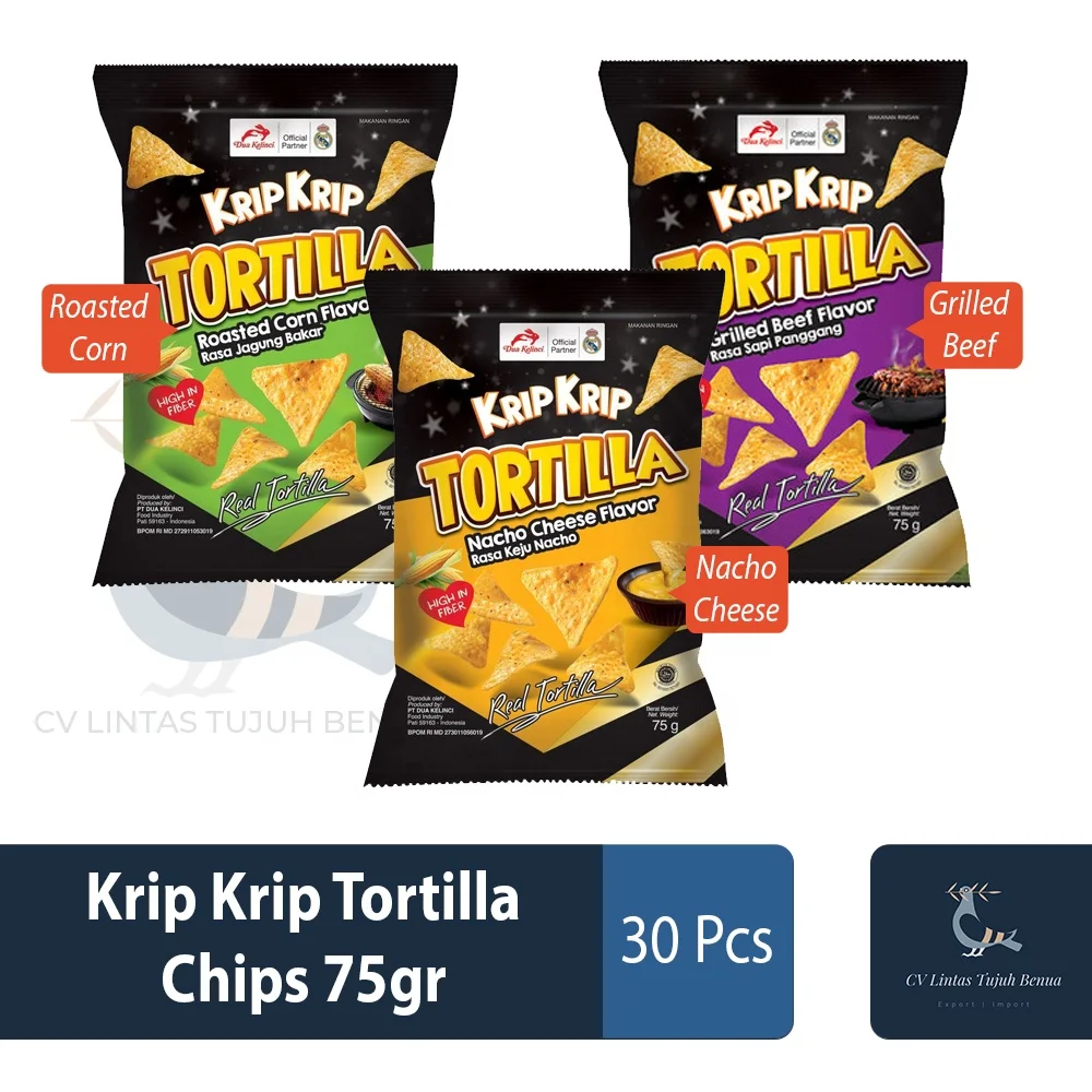 Krip Krip Tortilla Chips 75gr Nacho Cheese Flavor Crispy Corn Chips