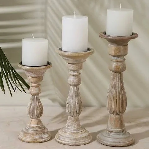 Elegant Looking Handmade Wooden Candle Holder Candlestick Wood Pillar ...