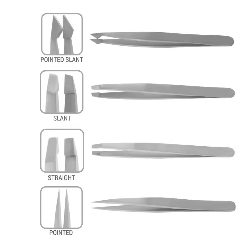 Ultimate Precision Stainless Steel Eyebrow Tweezers Set With Slanted & Pointed Tips Satin Finish