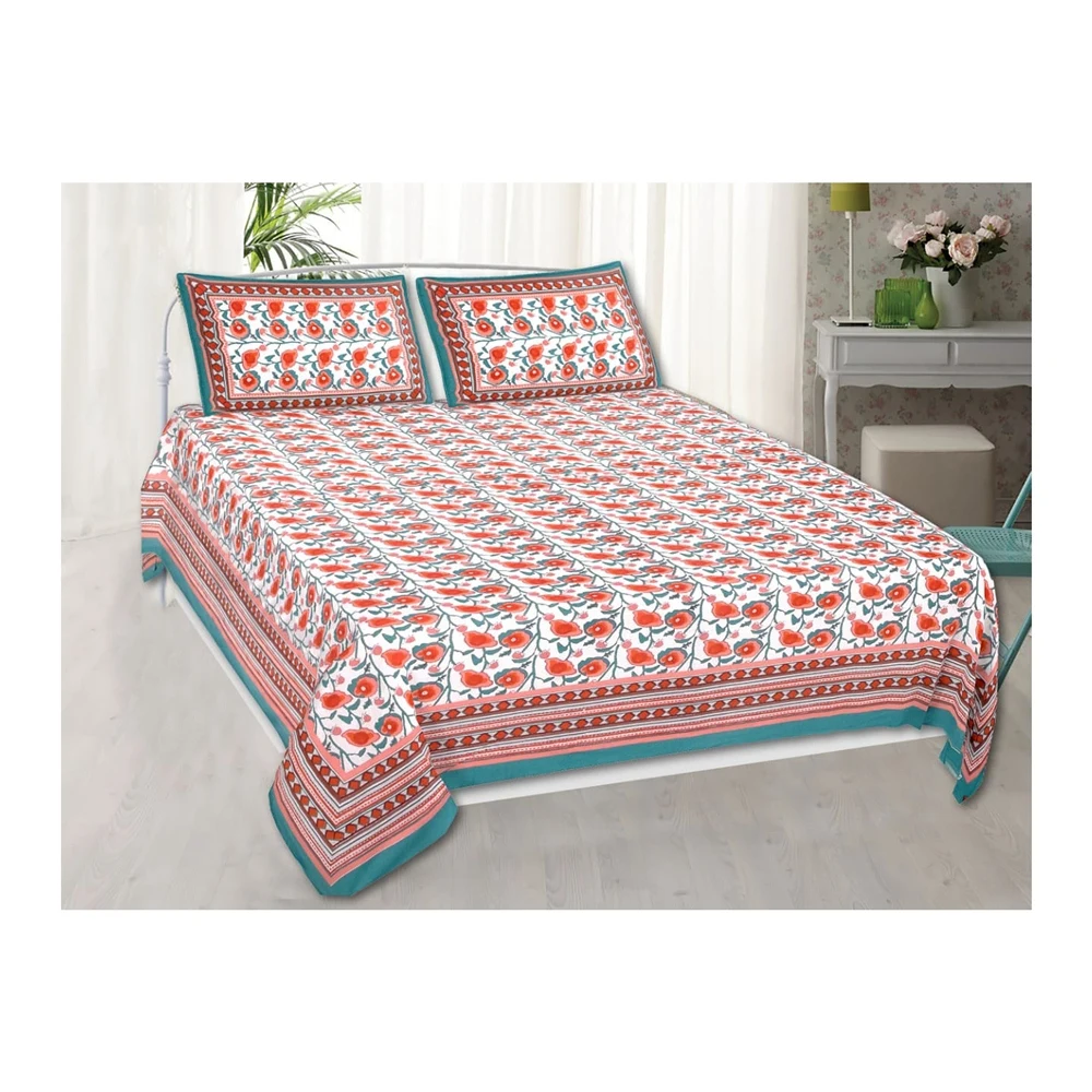 Spbs008 Sanganeri Prints Queen Size Bed Sheet With 2 Pillow Covers
