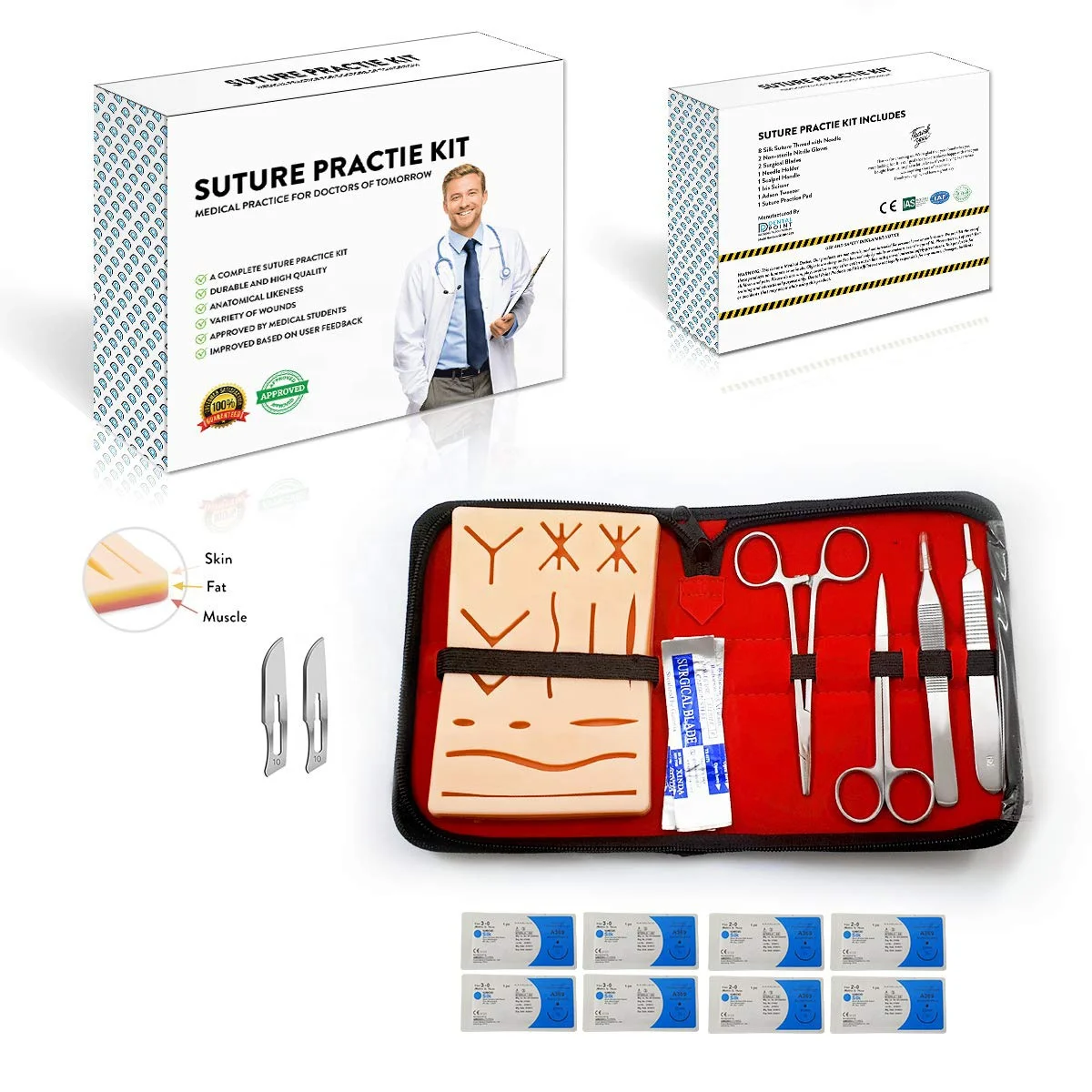 Suture Kit For Medical Student 3 Layers With Embedded Mesh For Extra