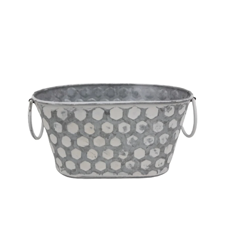 Best Choice Metal Oval Tub Planter Oxodise With White Antique Small Pot ...