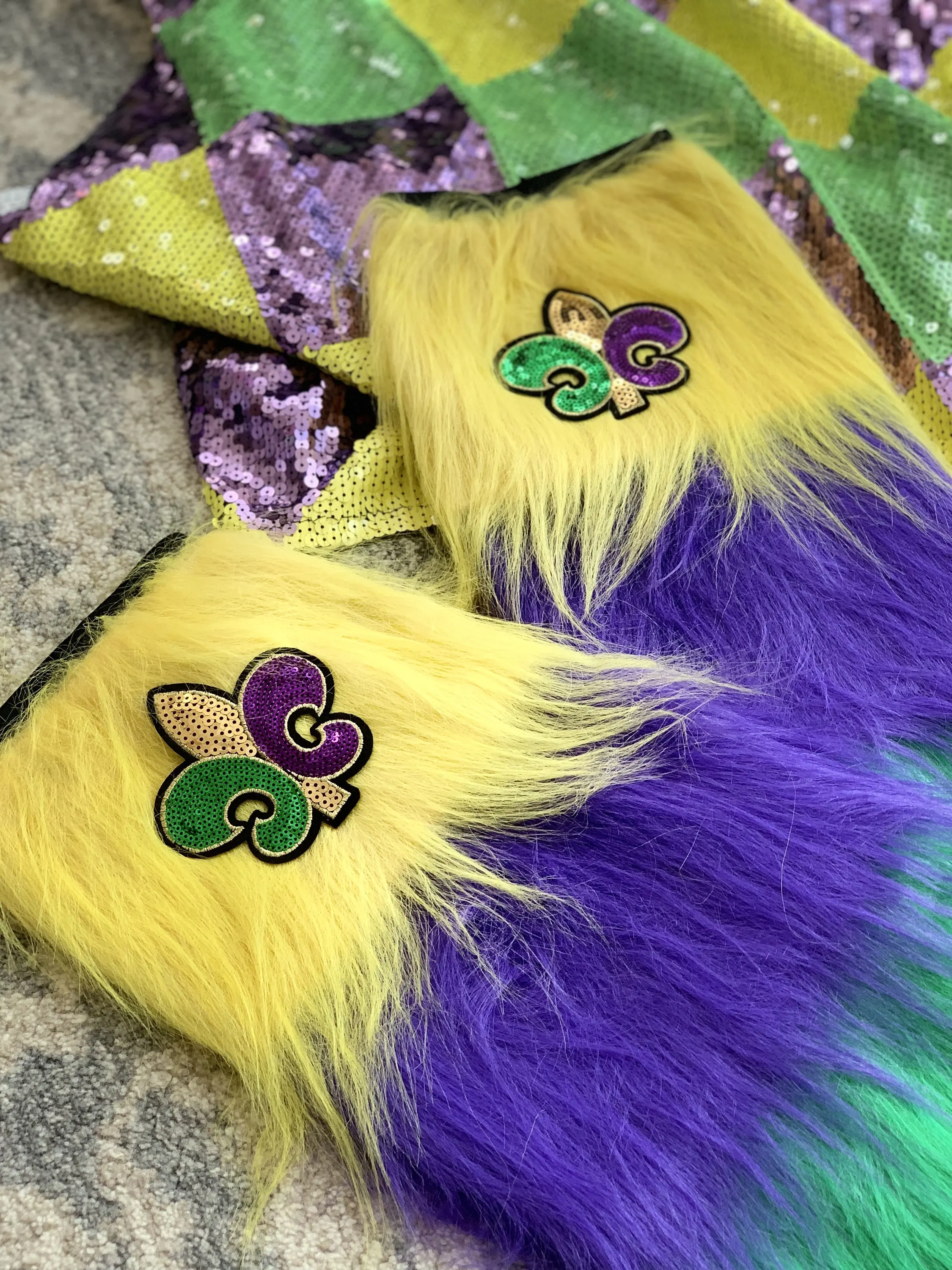 mardi gras furry leg covers