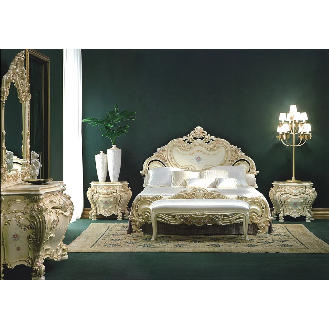 Antique Carved Luxury Royal Mahogany Wood French King Bedroom Sets Best