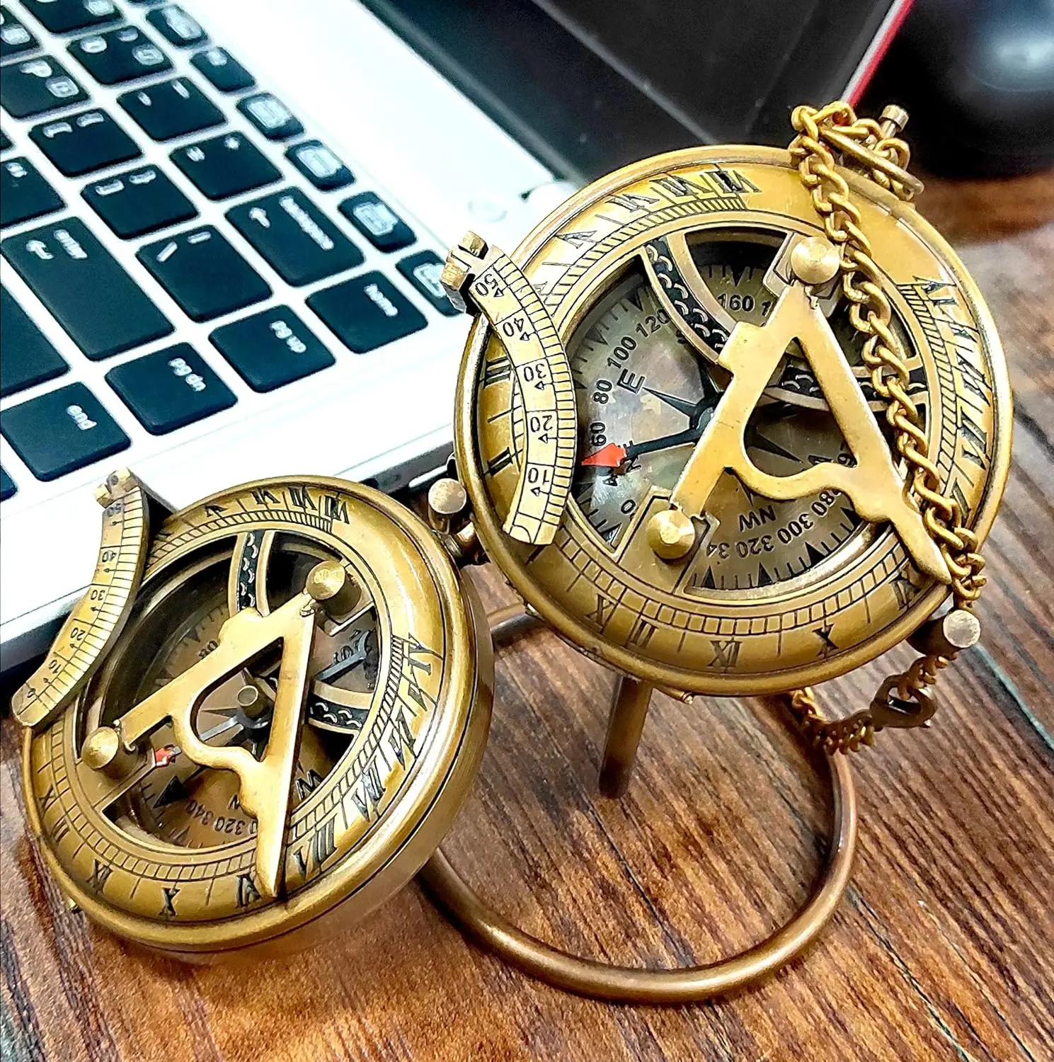 Sundial Compass 3'' with Display Stand or Leather Case-Perfect Desk ...