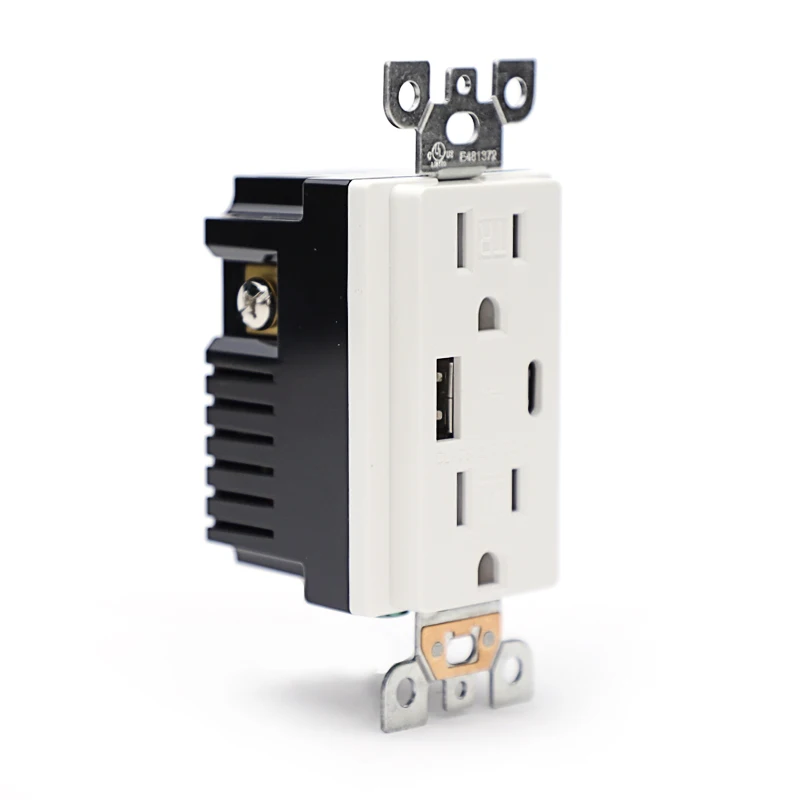 Disposition technique de la prise USB intelligente BBS-BAA-015 avec ports Type-A et Type-C et obturateurs de sécurité TR