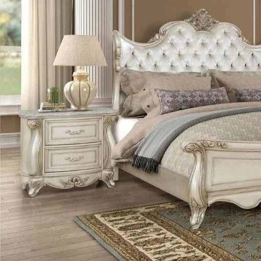 Meiko Solid Wood Luxury Classic Italian Bedroom Set With Carved White