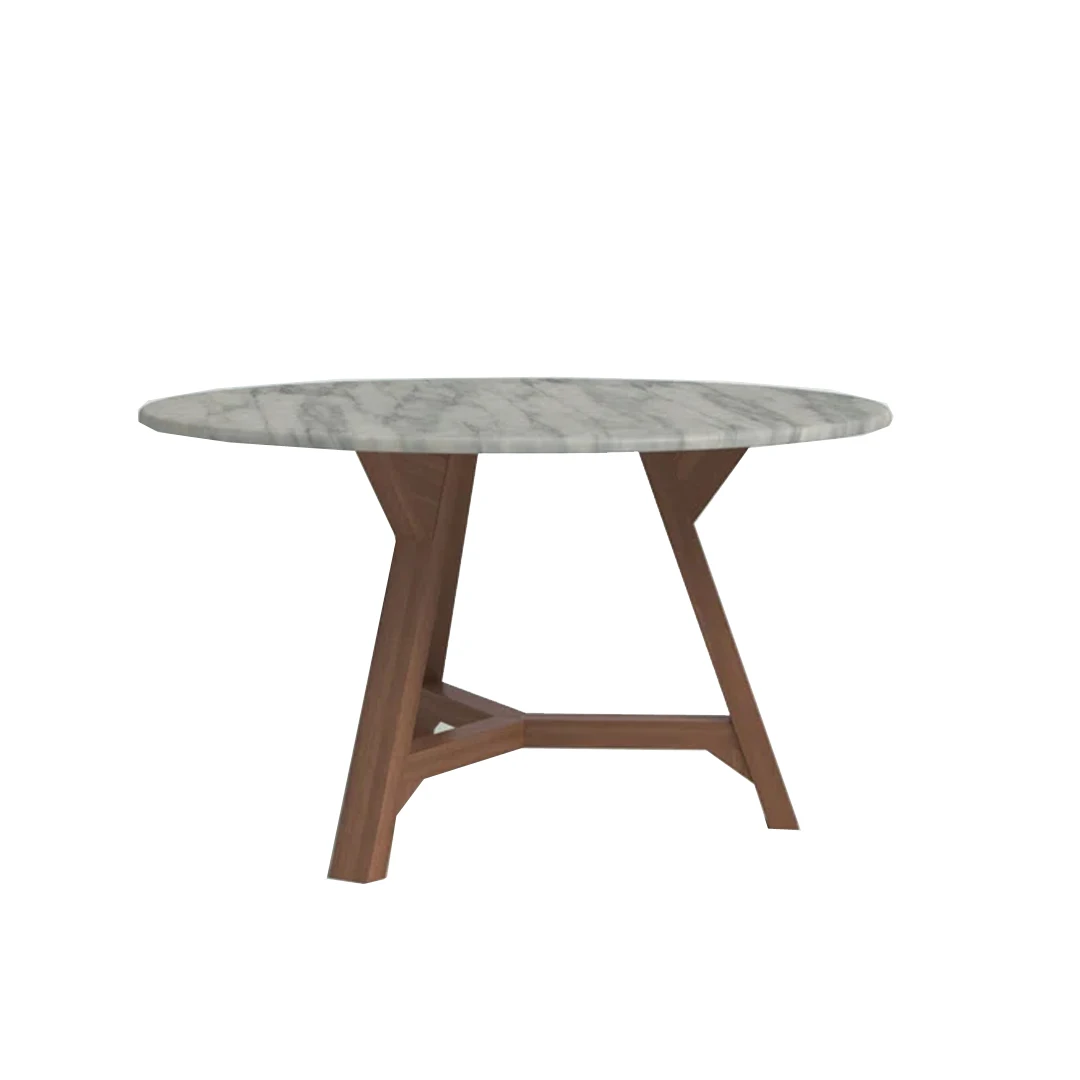 Teak Solid Wood Coffee Table With Marble Round Top Table And Three Legs