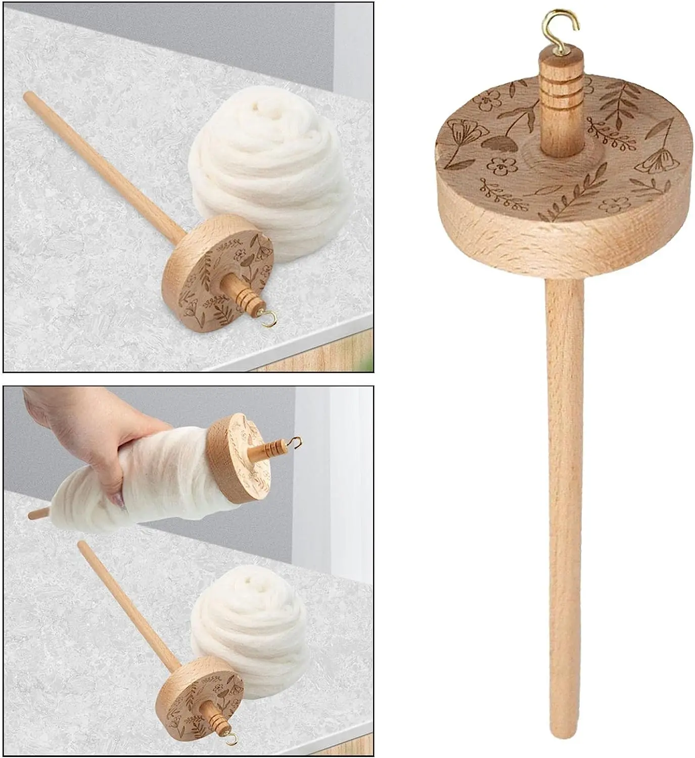 Drop Spindle Top Whorl Yarn Spinner Wood Hand Carved For Knitted