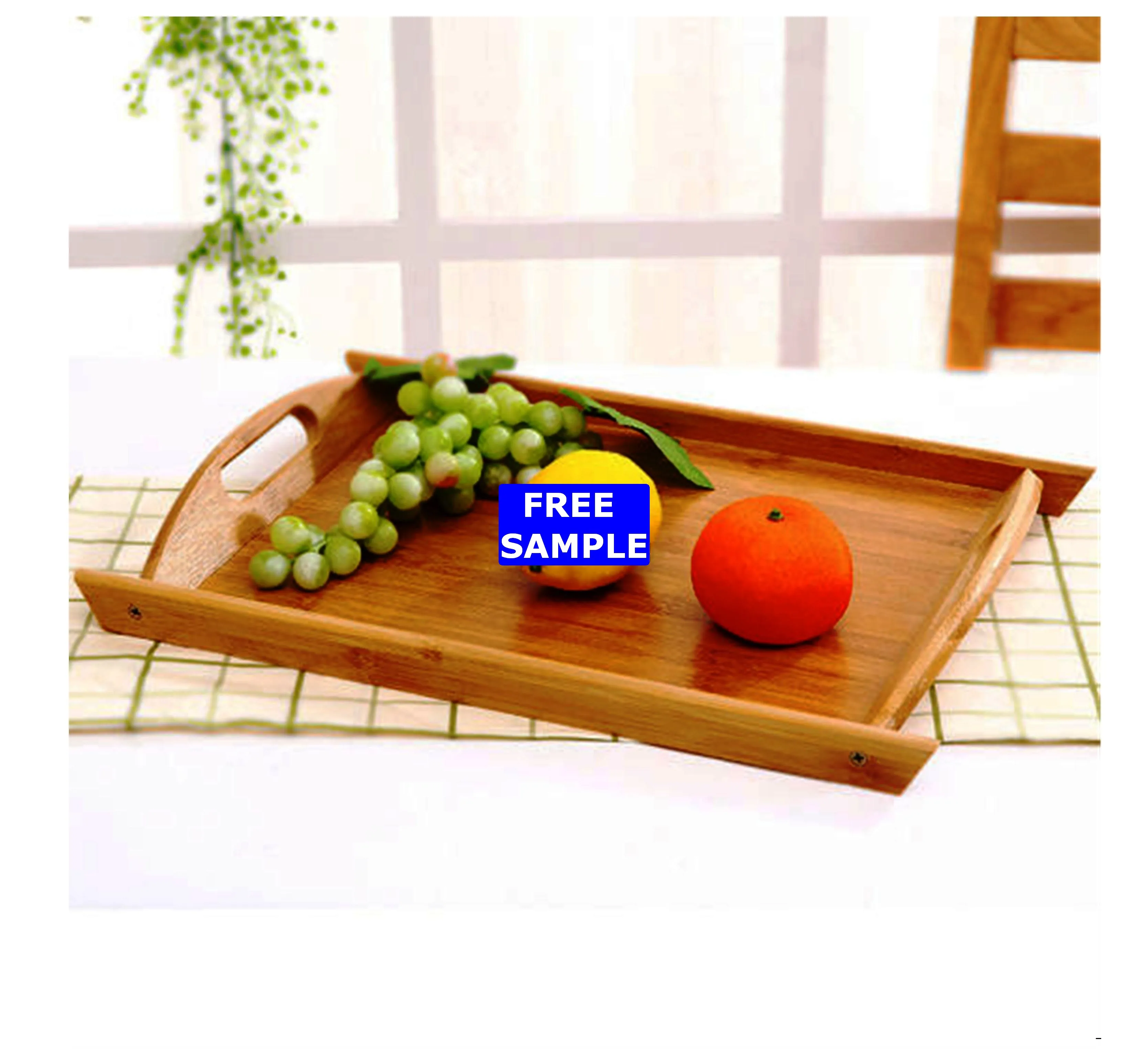 Melamine Bottom Wooden Food Bamboo Fiber Serving Tray With Handle Hand ...