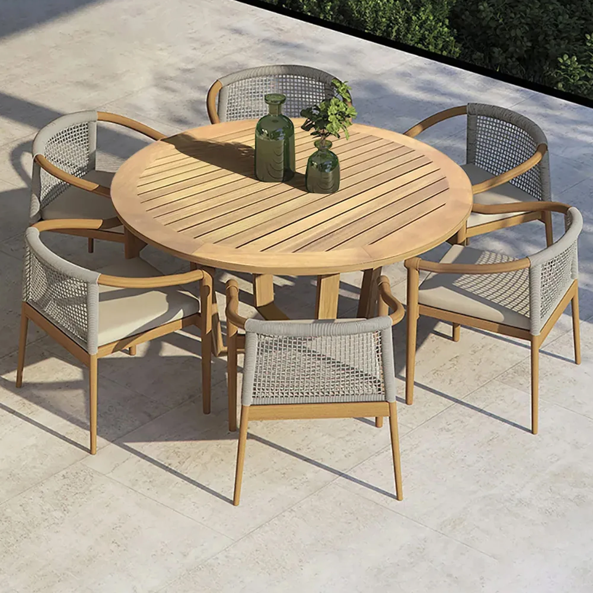 Teak Round Dining Table Natural Wood With 6 Chair Patio Furniture lex