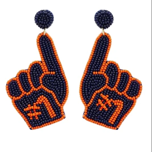 Number 1 Hand Mascot Seed Beaded Dangle Earrings School Buy 1 Go Team
