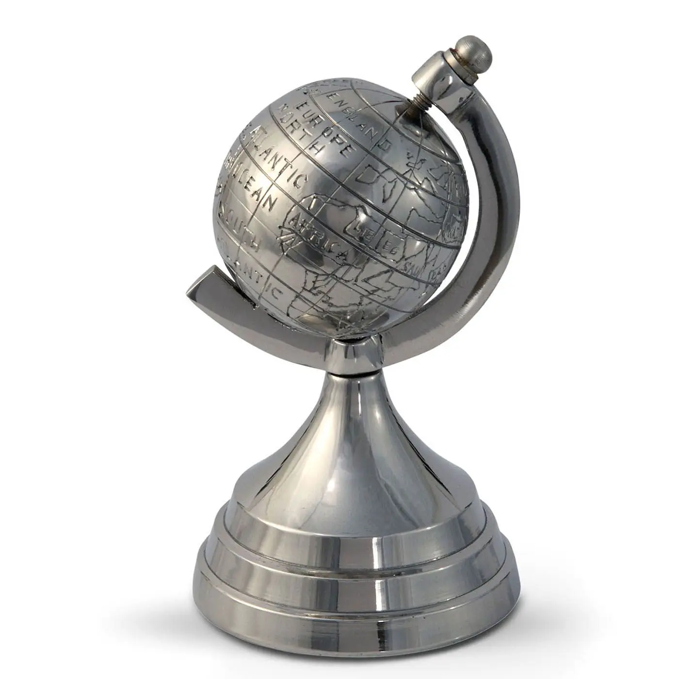 Exclusive Aluminum World Globe With Mirror Shine Silver Polishing