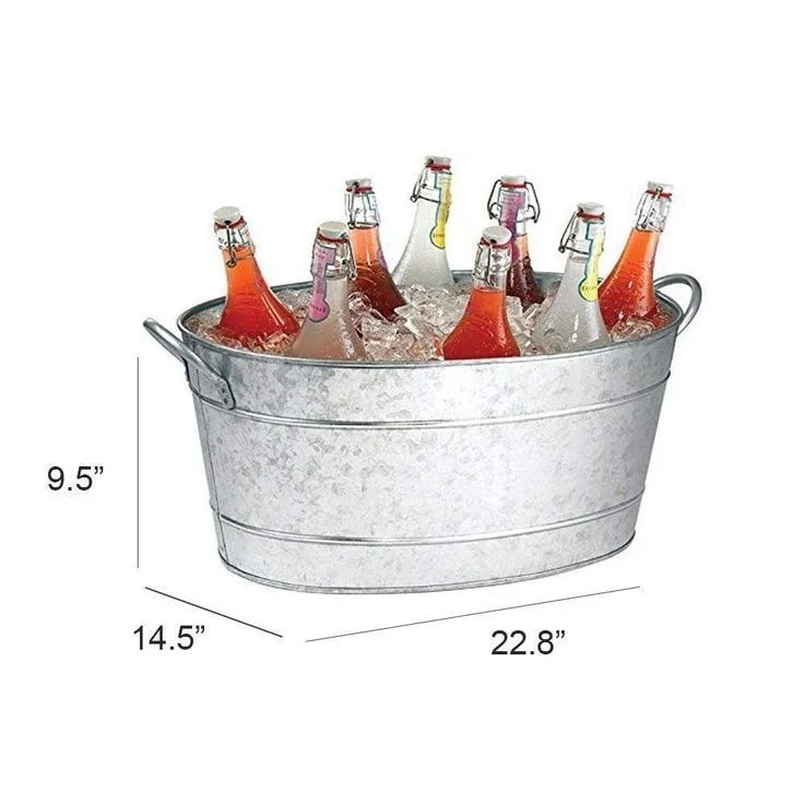 White Oval Galvanized Party Tub Beverage Tub With Handle Wine Bottle