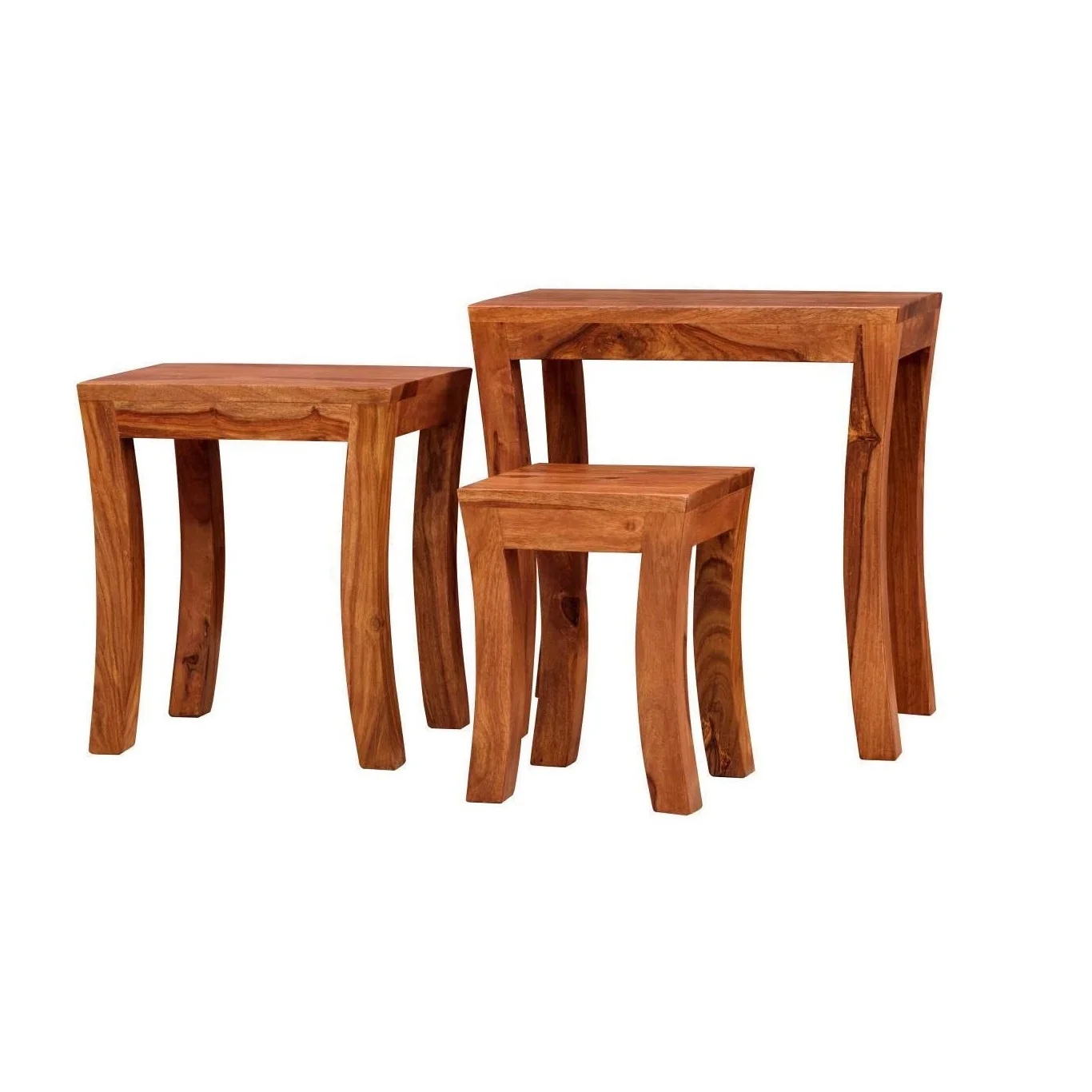 Solid Sheesham Wood Nesting Table Set Of 3 Stools Wooden Nesting Table
