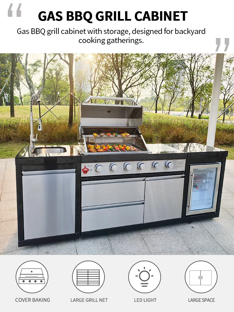 Gas BBQ Grill Cabinet with Storage