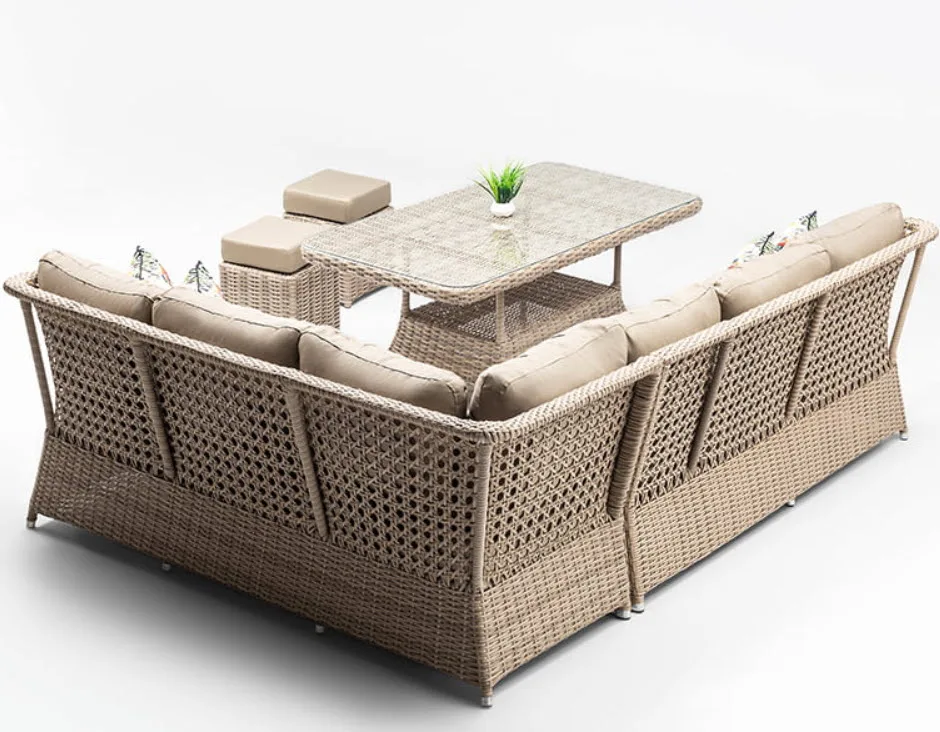 Outdoor Rattan Corner Sofa Set With Dining Table Wicker Sofa Set Garden