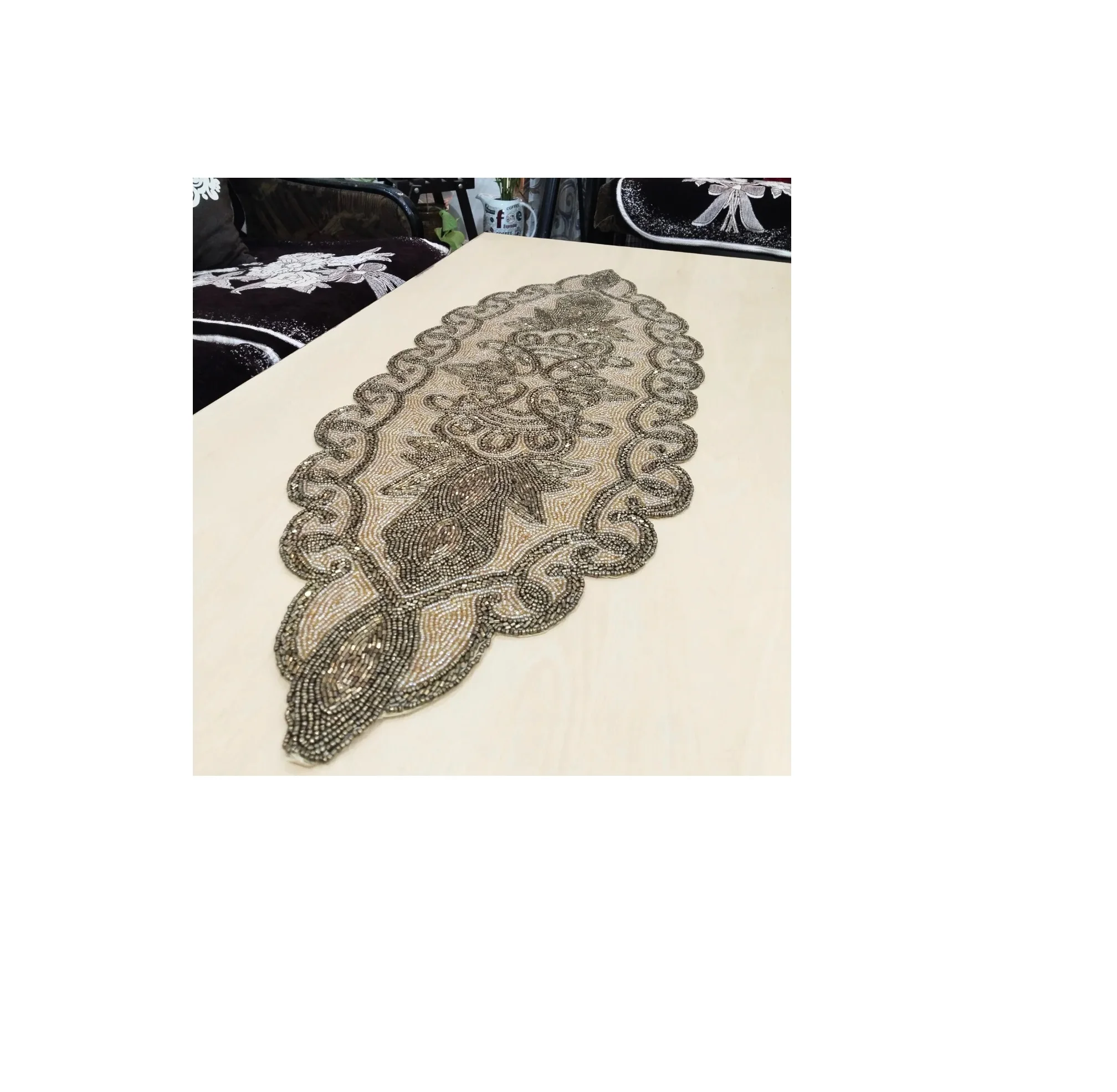 Leaf Design Beaded Table Runner Coffee Table Runner Wedding Gifted