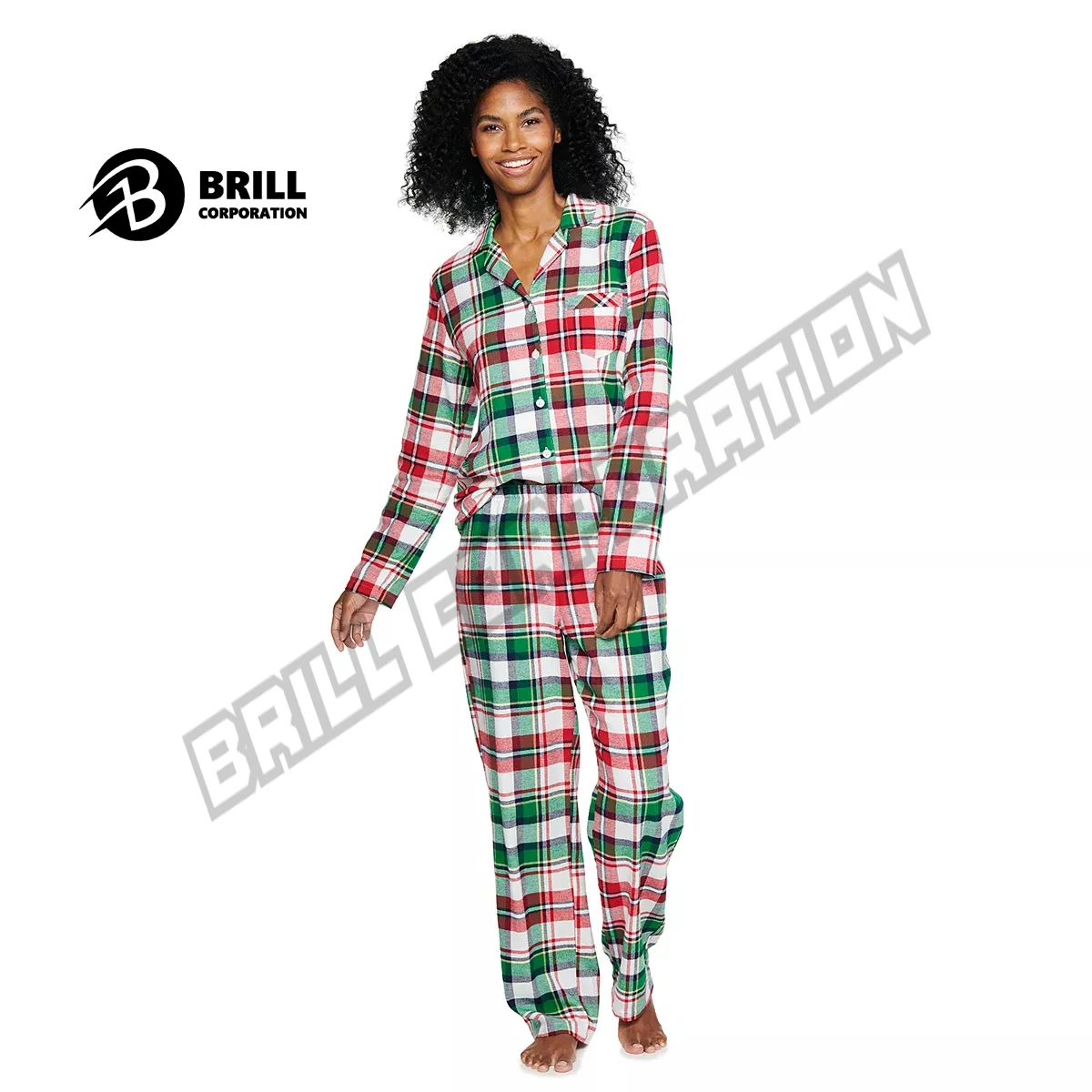 Sleepwear Plaid Flannel Shirt & Trouser 2 Piece Set 100 Cotton Plaid