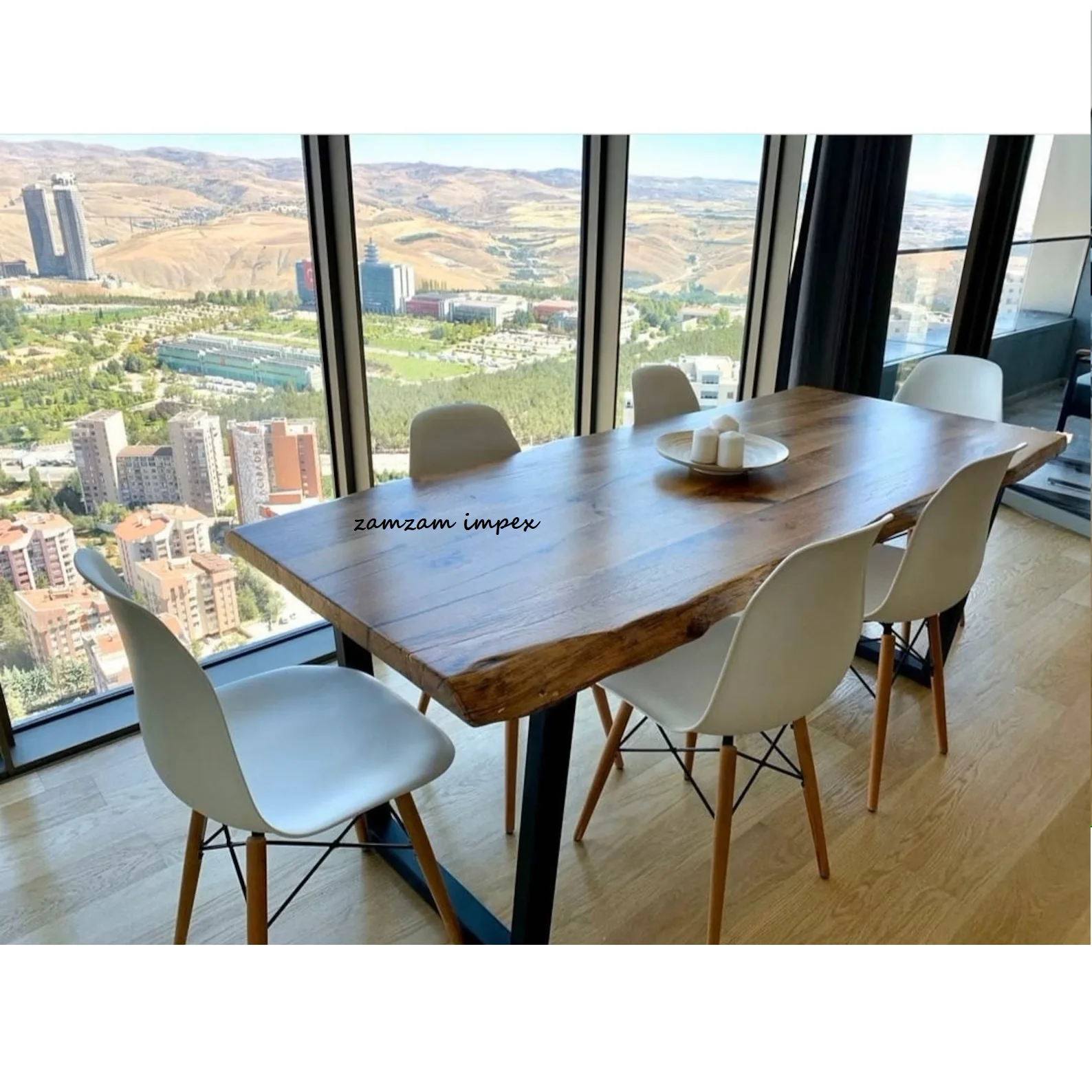 Premium Quality Handmade Living Edge Wooden Dining Table With Metal