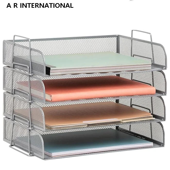 3-Layer Foldable Stackable Paper Tray Rack Portable Adjustable Metal ...