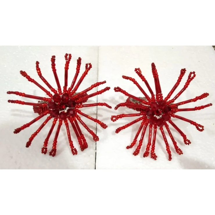 Spider Shape Red Natural Beads Hand Beaded Napkin Ring Classic Cheap