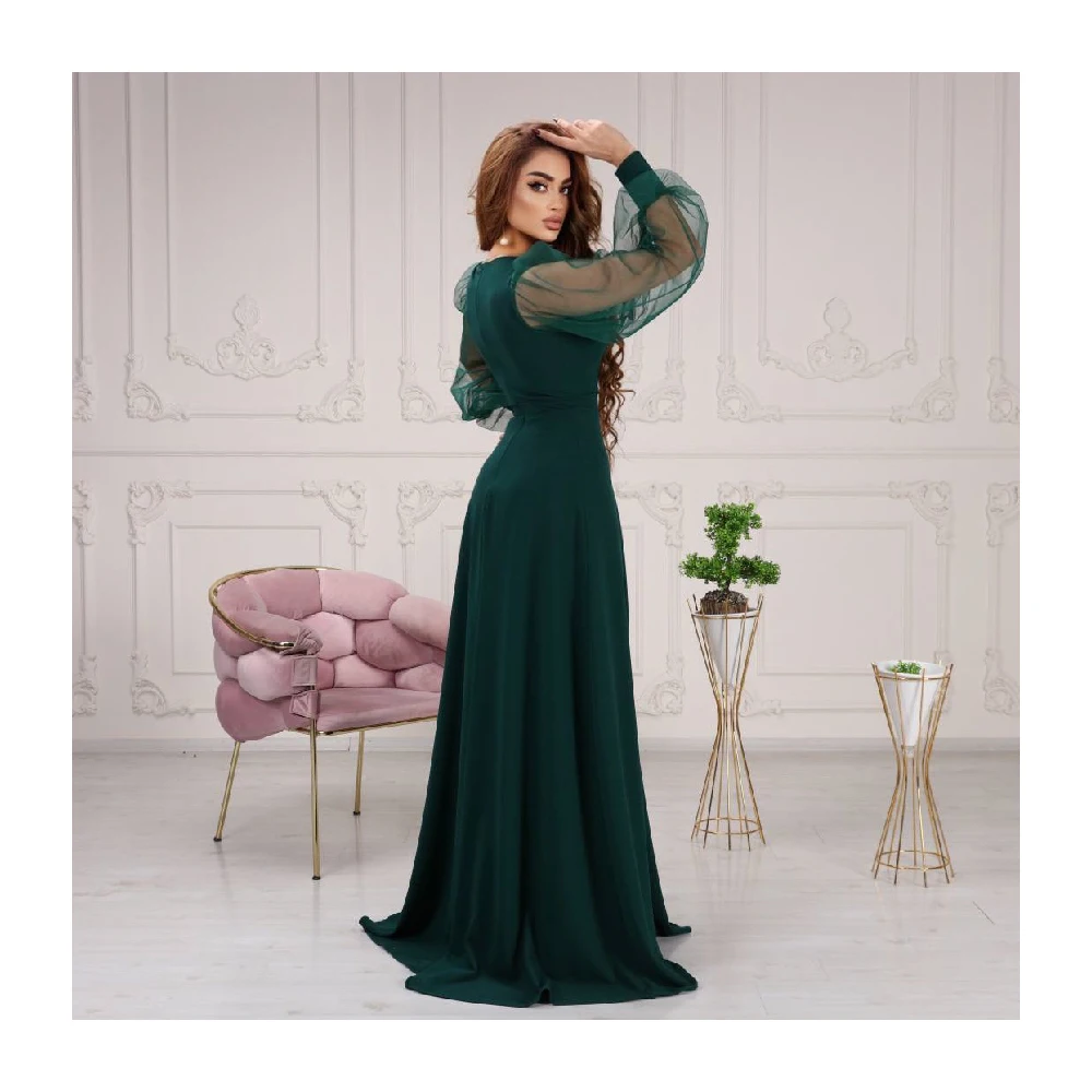 Short Front Long Back Long Sleeve Tulle Design Evening Dress Color