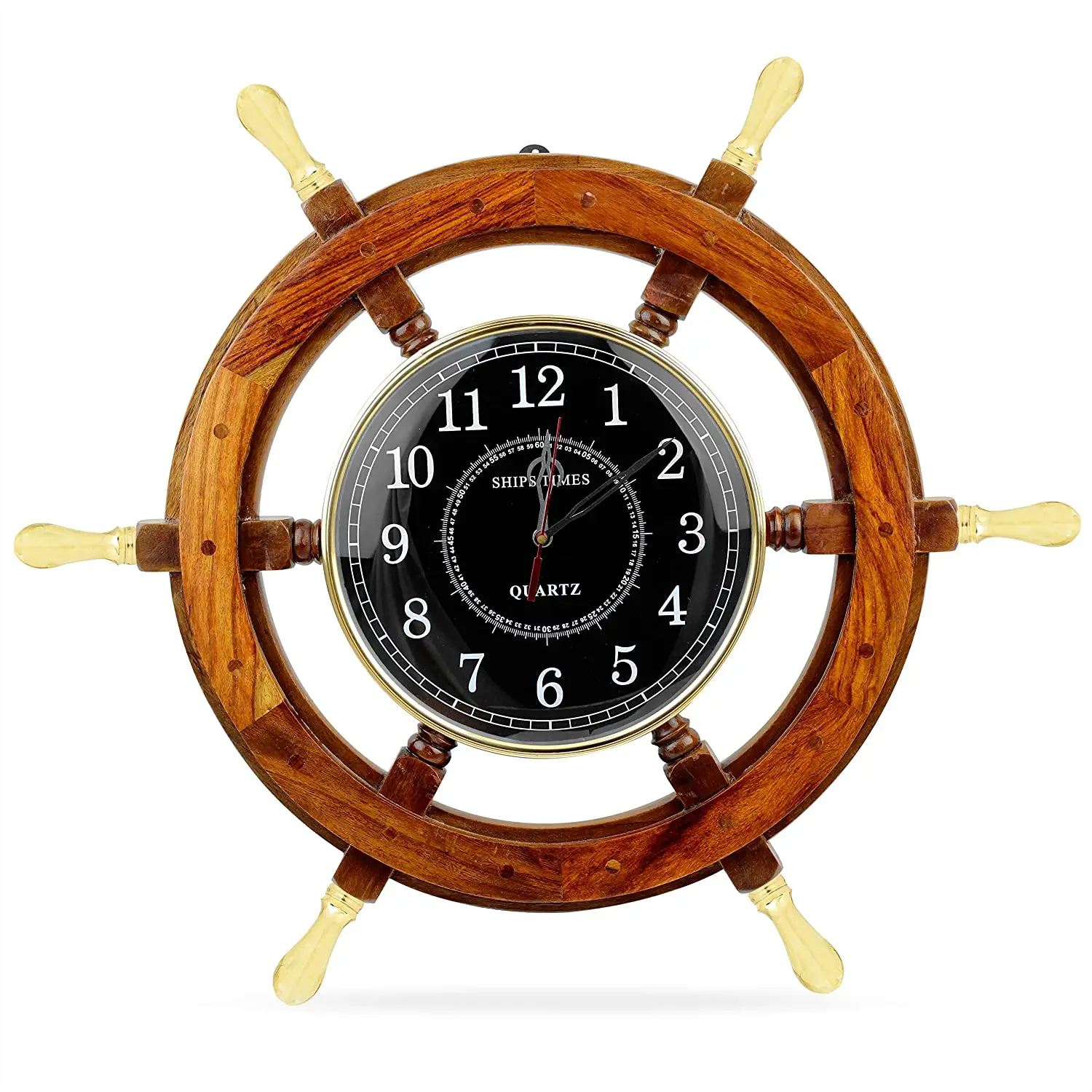 24inch Wooden Ship Wheel Clock Boat Steering Wheel With Brass Handle ...