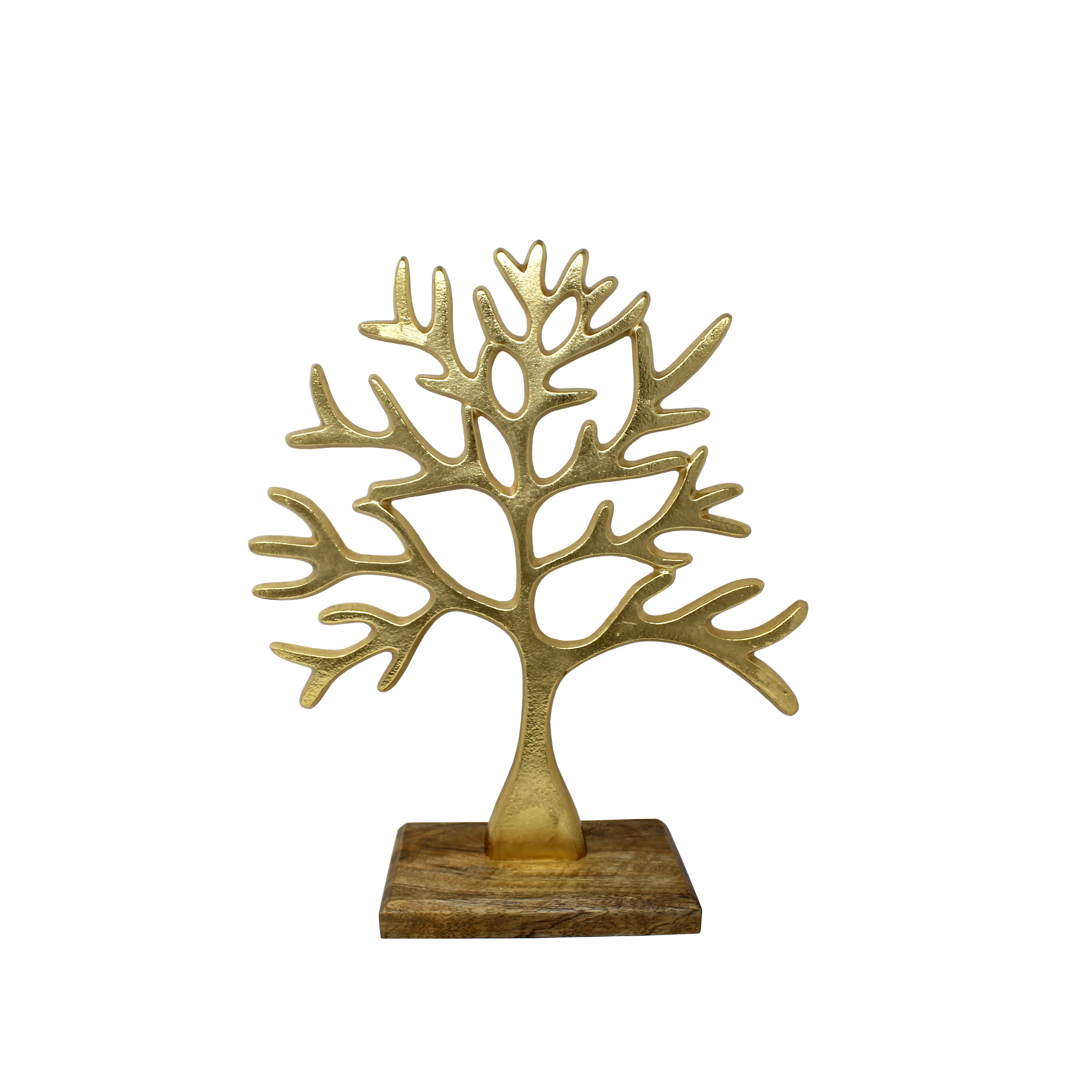 Modern Art Aluminum Tree Sculpture With Wooden Base Trees Of Life Metal
