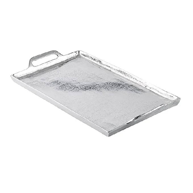 Aluminum Rough Finished Coffee Serving Tray With Double Side Handles