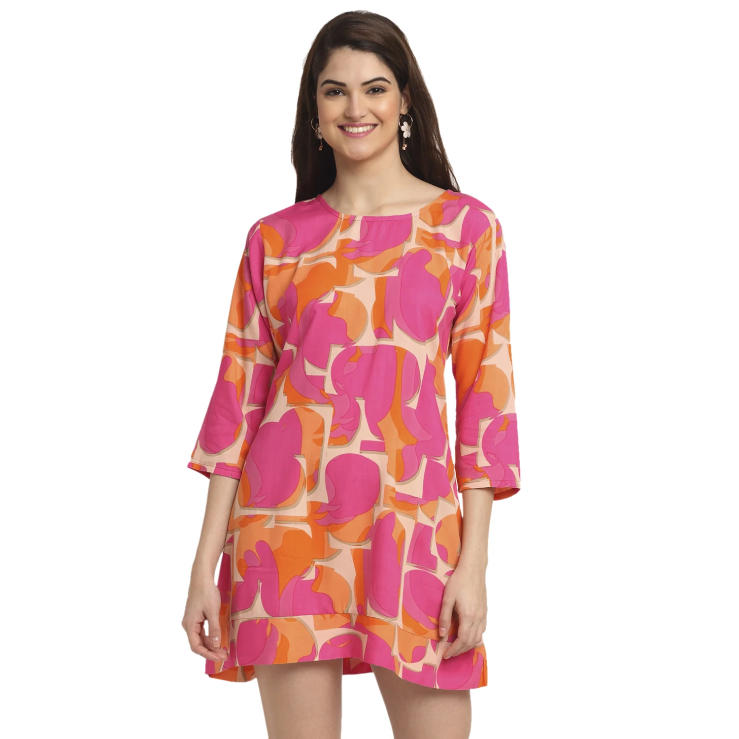 Women's Fit And Flare Rayon Elephant Printed Round Neck Flared Midi A-line  Short Smoked Dress With Sleeves (am201) - Buy Dresses Women Lady Elegant  Womens Dresses Evening Dresses Casual Dress Girls Dresses