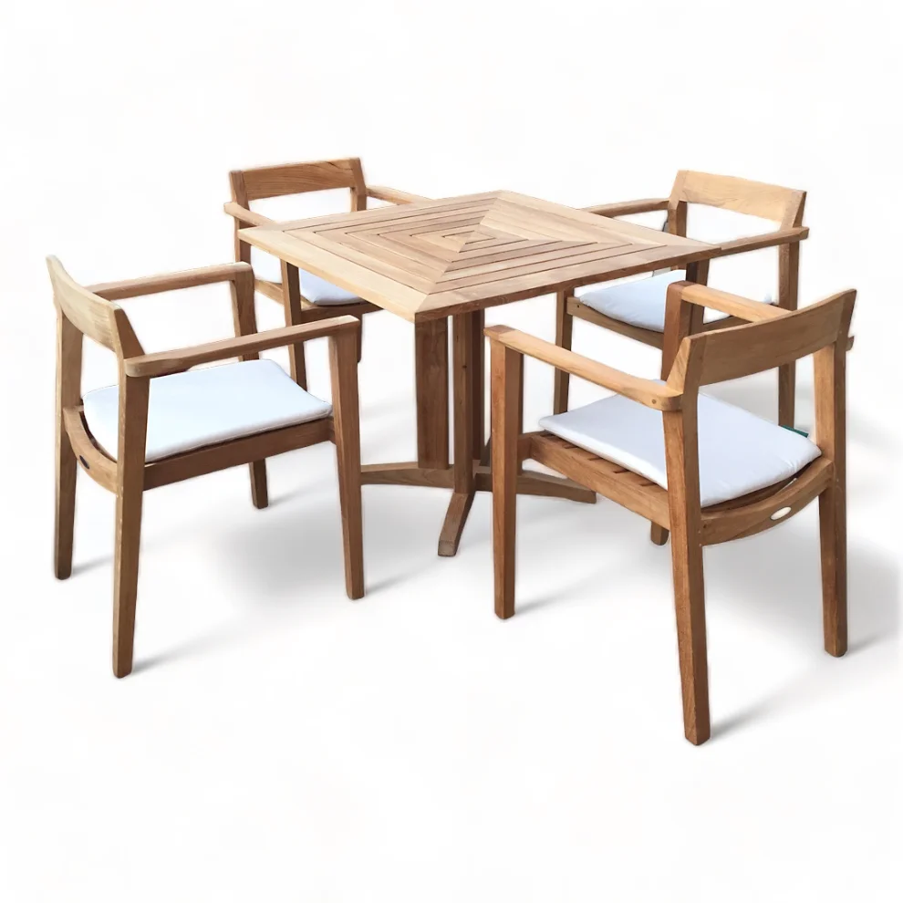 Teak Wood Garden Cafe Furniture Dining Table Set Patio Wooden Arm