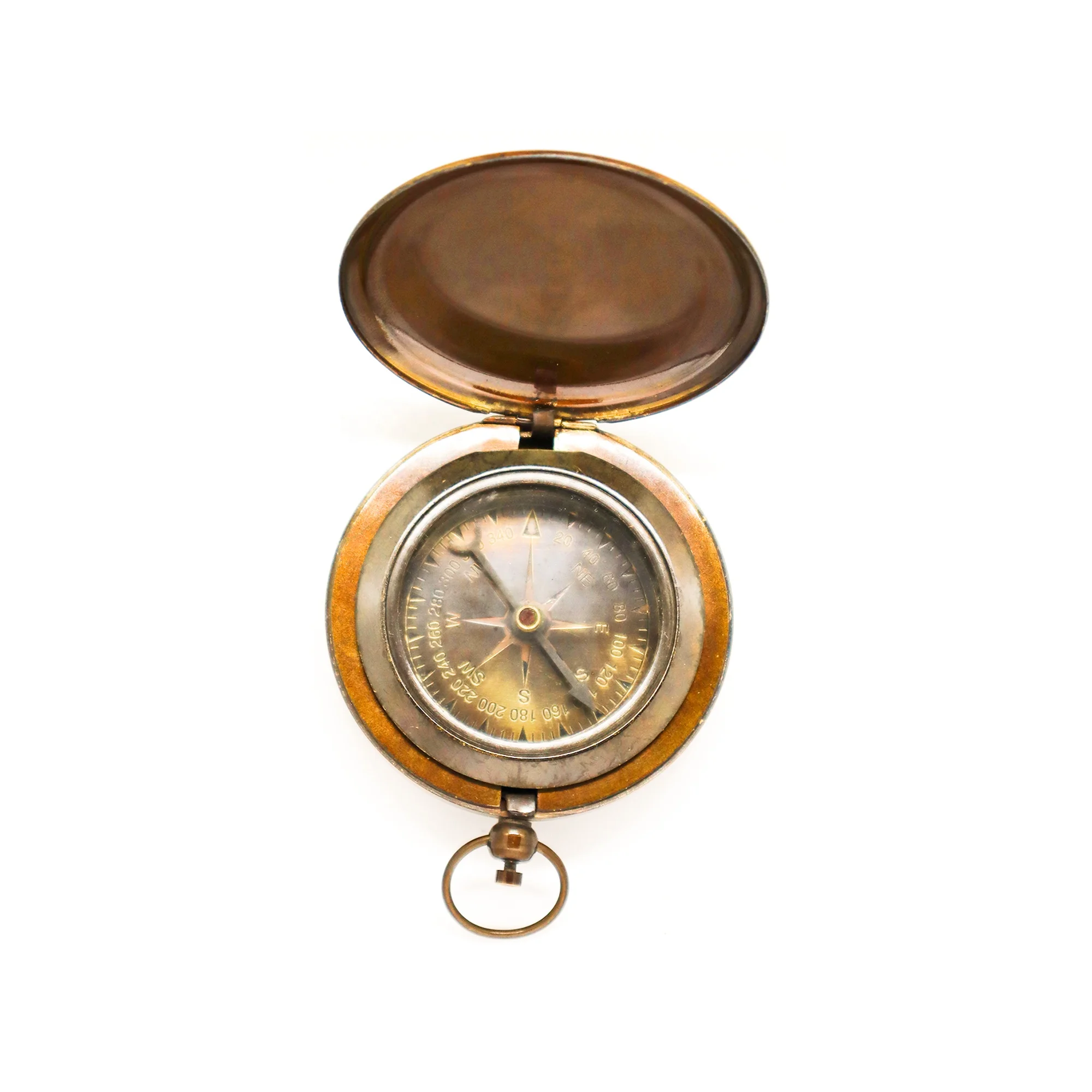 Nautical Brass Push Button Compass Vintage Small Pocket Pirate