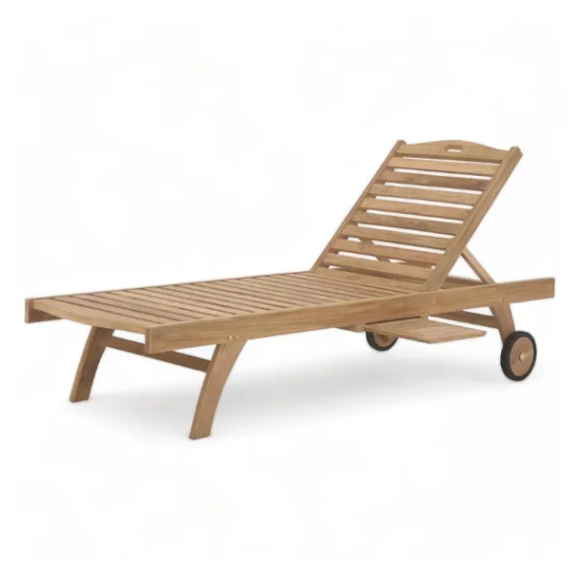 Modern Design Teak Sun Lounger Comfortable Outdoor Solid Wood Sunbed For Hotel Pool And Beach