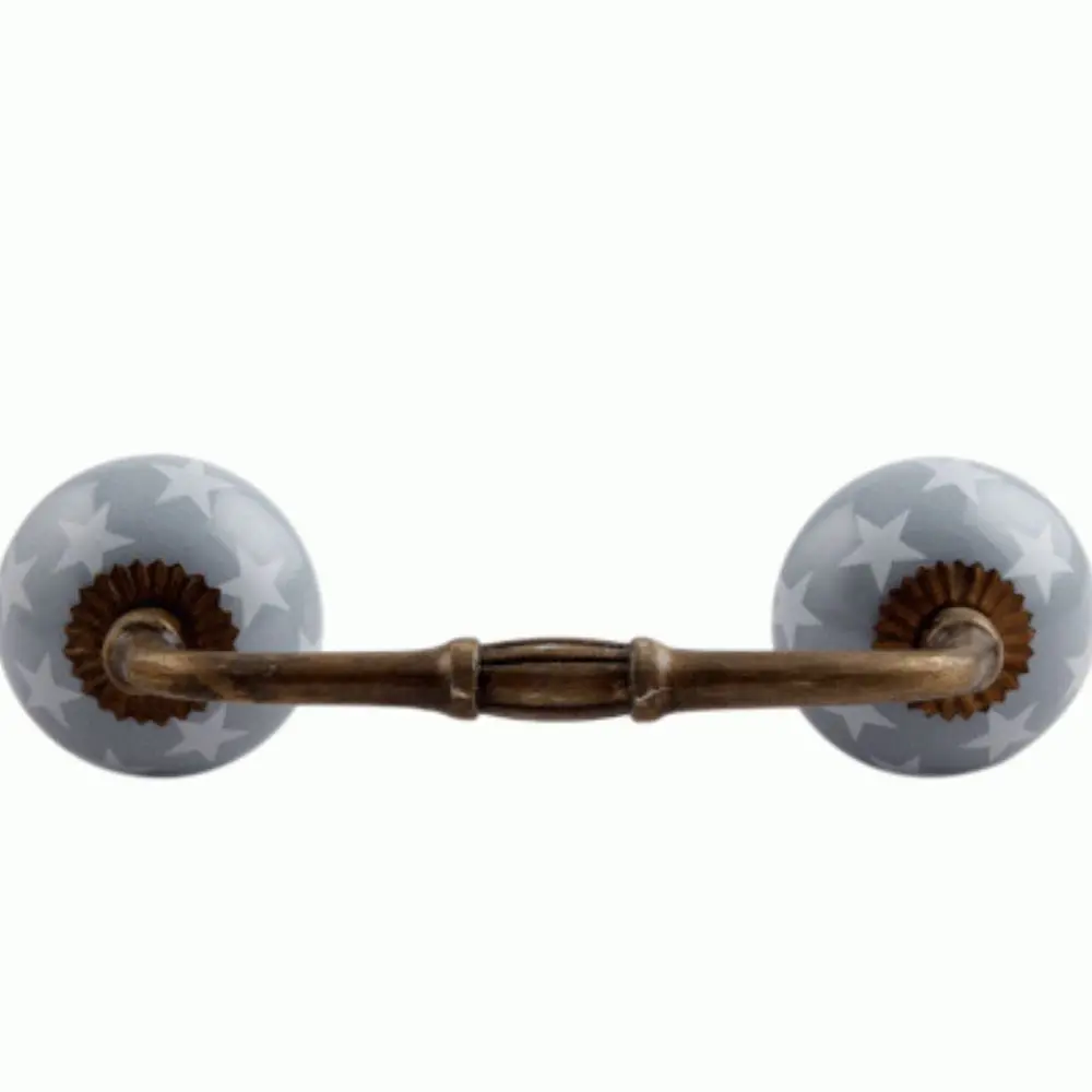 Handcrafted Decorative Grey Star Ceramic Bridge Door Handles Set