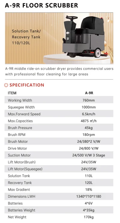Alton A-9R Ride-on Scrubber Specifications