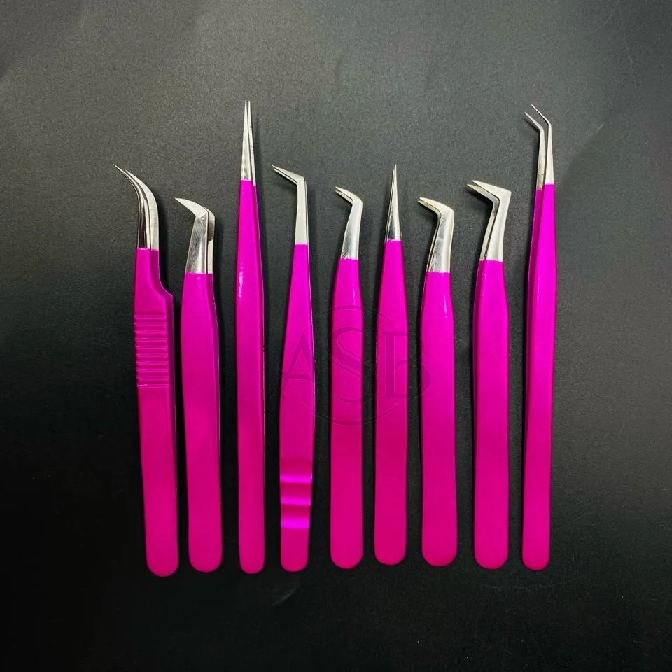 Professional Hot Pink Eyelash Tweezers Sustainable Stainless Steel