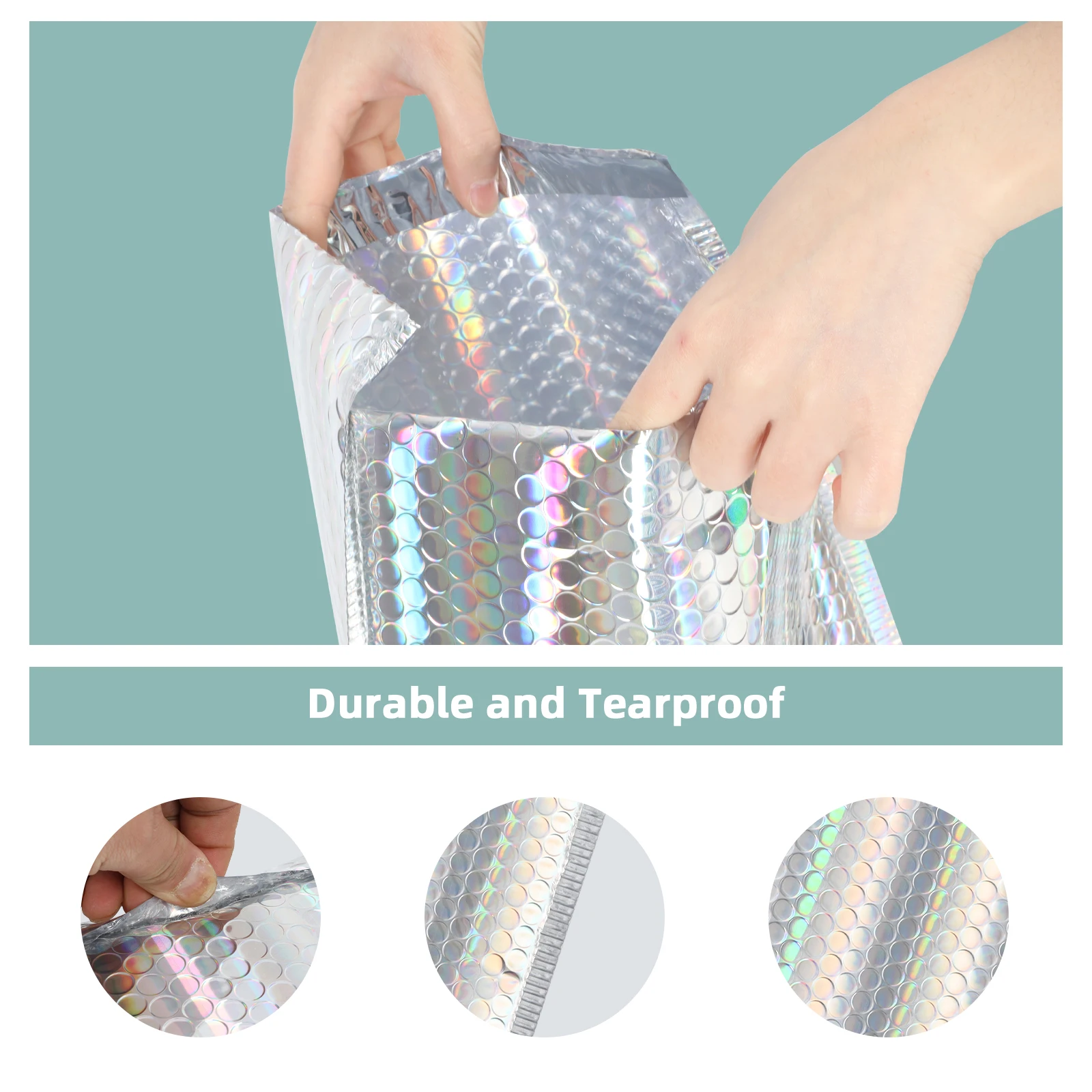 Waterproof 11x15 Inch Rose Gold Holographic Metallic Bubble Mailer