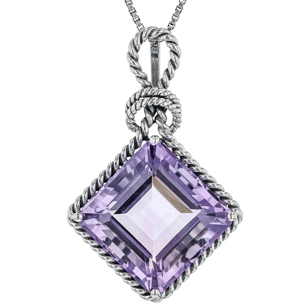 Royal Elegance Purple Amethyst Solitaire Pendant With Chain,Sterling