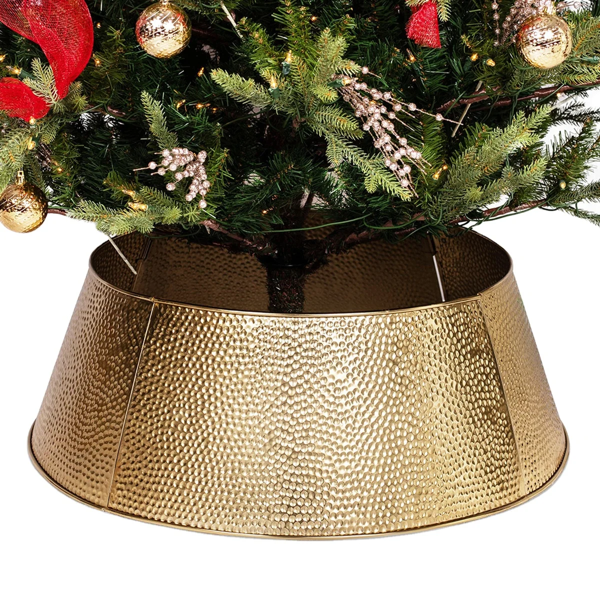 4 Panel Gold Plated Metal Christmas Tree Collar In Hammered Design New ...