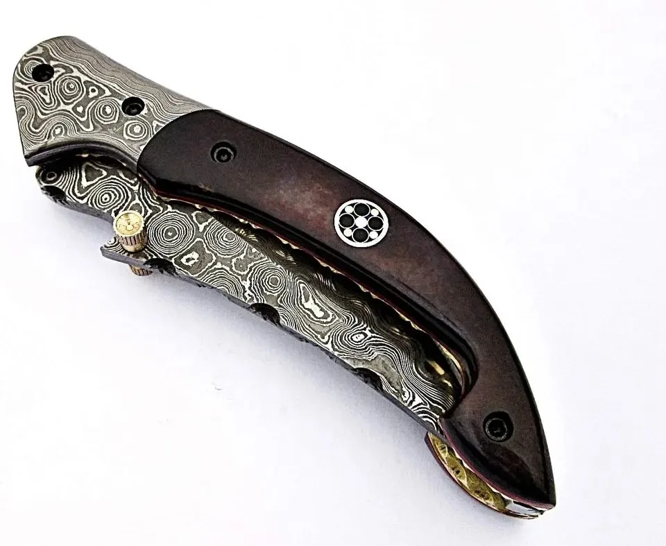 Pakistan Made Pocket Knives Liner Lock Folding Knife Damascus Steel Raindrop Pattern Resin
