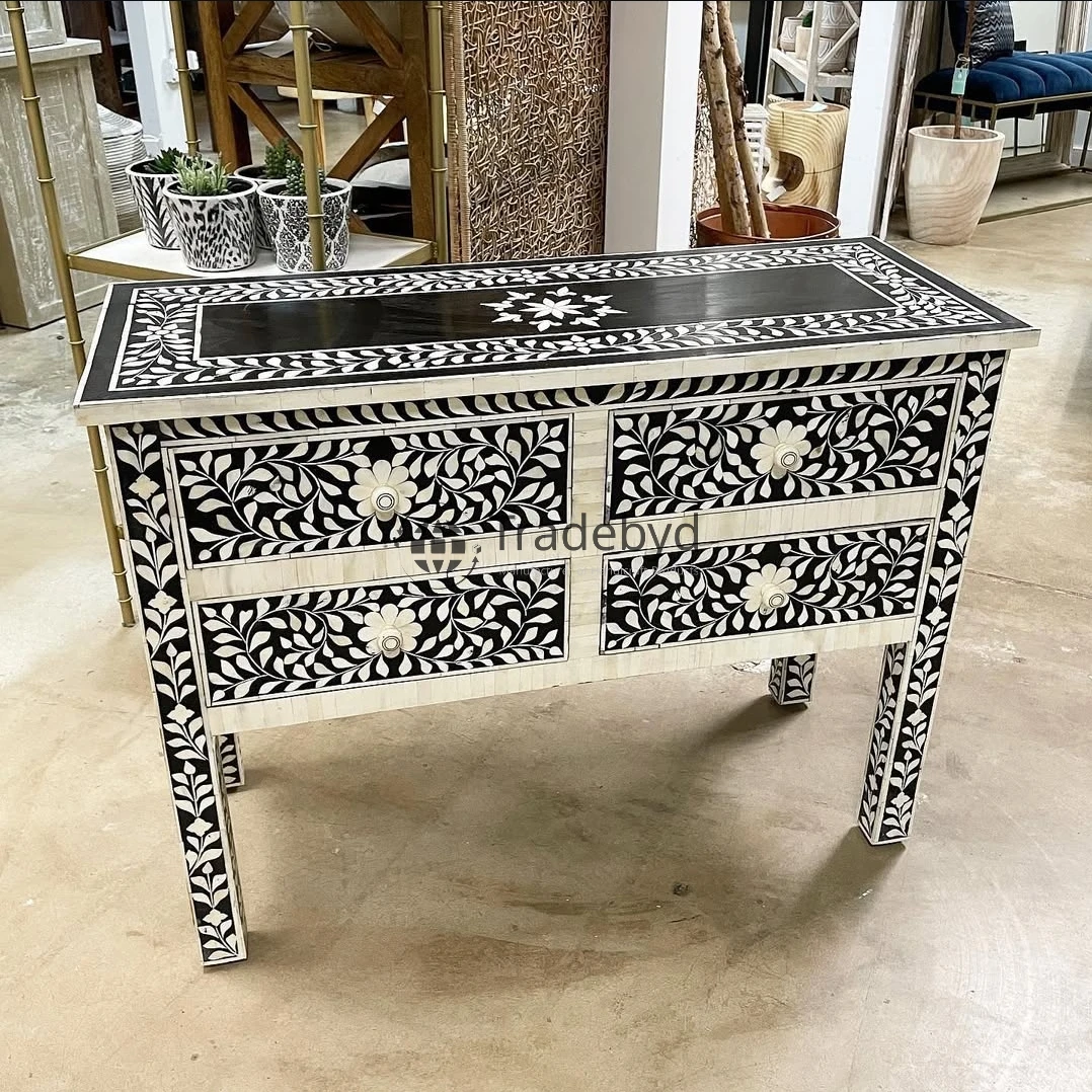 Modern Bone Inlay Elegant Modern Bone Inlay Console Table with Adjustable Design ...