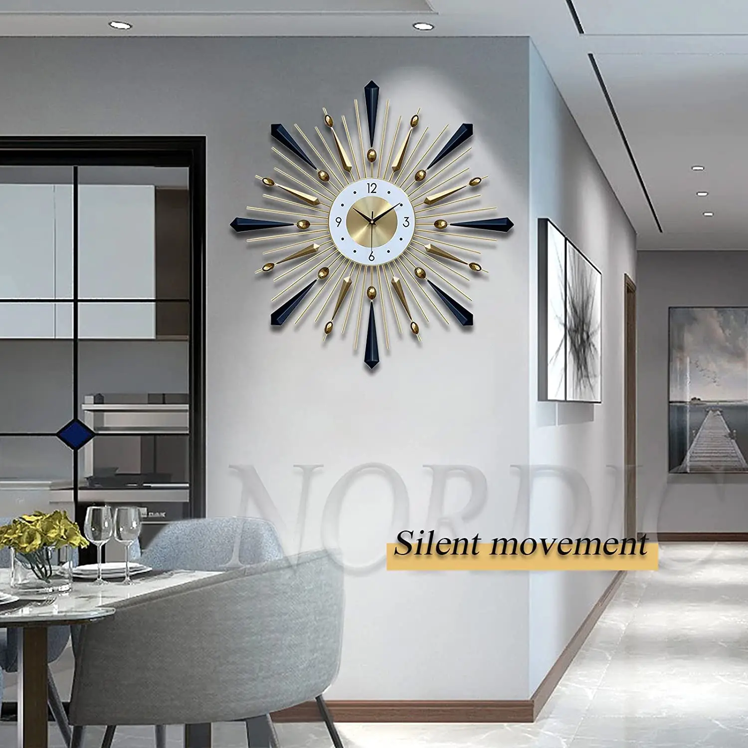 Decorative Clock 28in Mid Century Modern Clock Big Silent Metal Wall