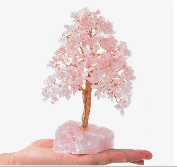 Rose Quartz Bonsai Tree Of Life With 300 Chips Crystal Tree Money Tree
