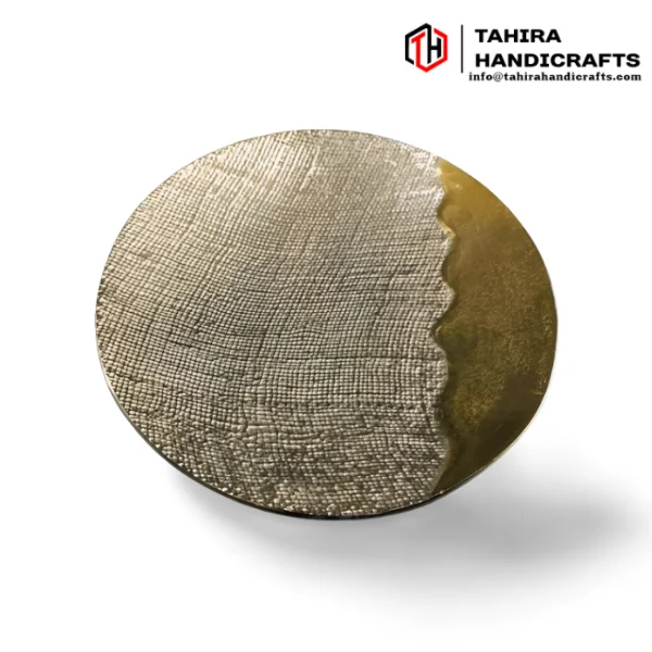Golden Round Hammered Metal Decorative Serving Tray Indian Manufacturer