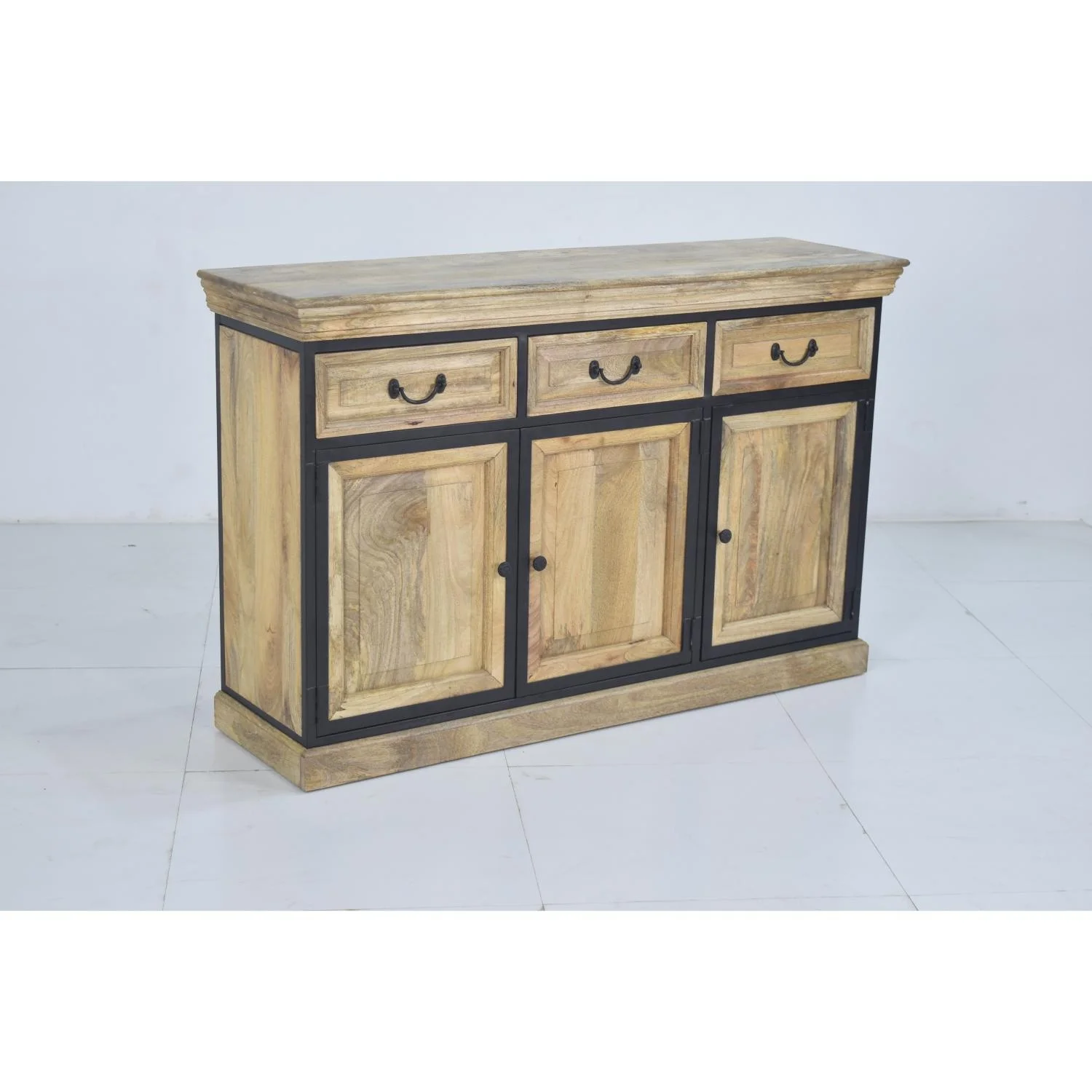 Modern Industrial Mango Wooden Sideboard With Metal Frame Solid Storage For Living Room Dining