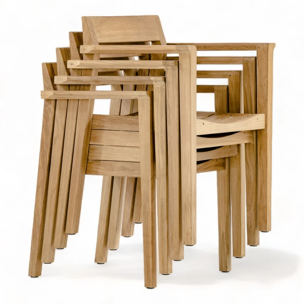 Teak Wood Garden Cafe Furniture Dining Table Set Patio Wooden Arm